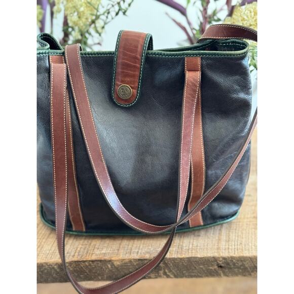 Vintage Brahmin Leather Tote w/Inner Saddle Bag & Forest Green Trim - Picture 3 of 12